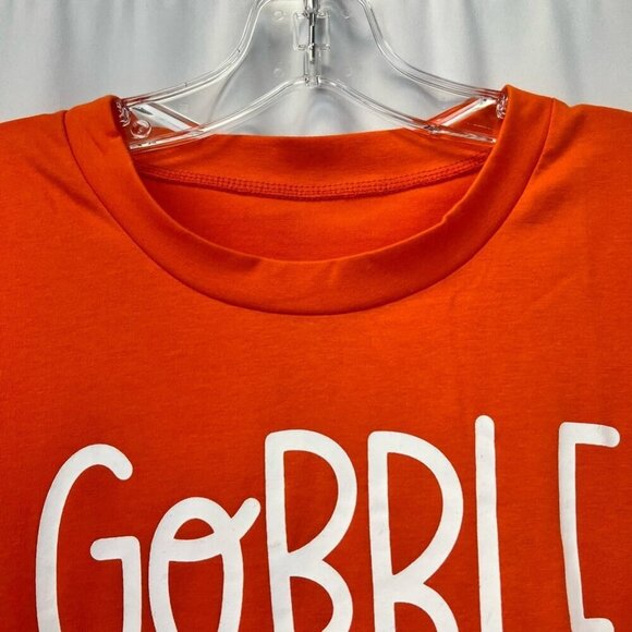 Gobble Till You Wobble Womens Graphic T-Shirt Orange Short Sleeve Crew Neck XL - Picture 8 of 10